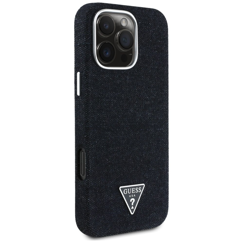 Etui Guess Denim Triangle Logo MagSafe do iPhone 16 Pro czarny